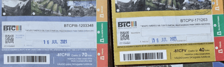 Bilhetes Turísticos de Cusco parciais para turista nacional e estrangeiro