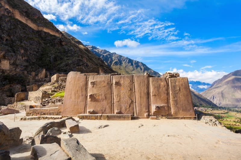 Stone walls of the Ollantaytambo fortress, one of the Sacred Valley's archaeological sites