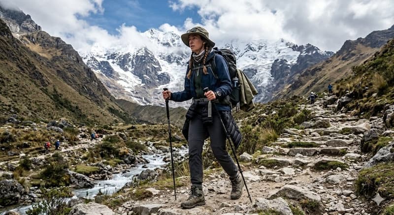 turista haciendo el salkantay trek