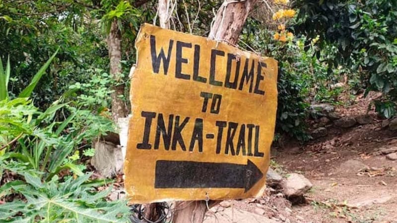 Welcome sign at the Inca Trail trailhead, Cusco